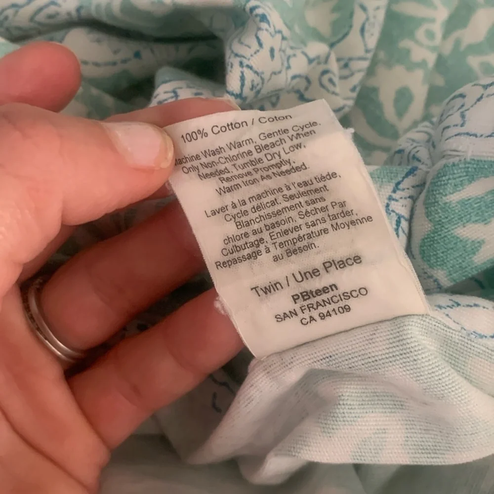 POTTERY BARN TEEN DUVET twin floral mint‎ teal blue cotton